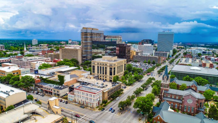Drone view of downtown Columbia South Carolina skyline