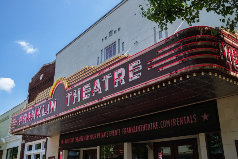 Outside marquee and front of Franklin Theatre in Franklin Tennessee.