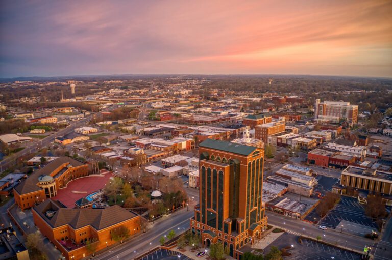 Aerial view of Murfreesboro Tennessee at sunrise